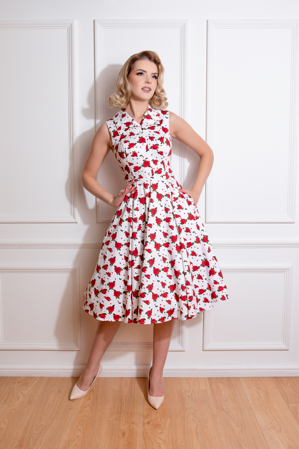 Red Hardy Geraniums Tea Dress